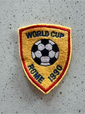 Vintage World Cup Rome 1990 Yellow Soccer Patch Barge Embroidered Crest